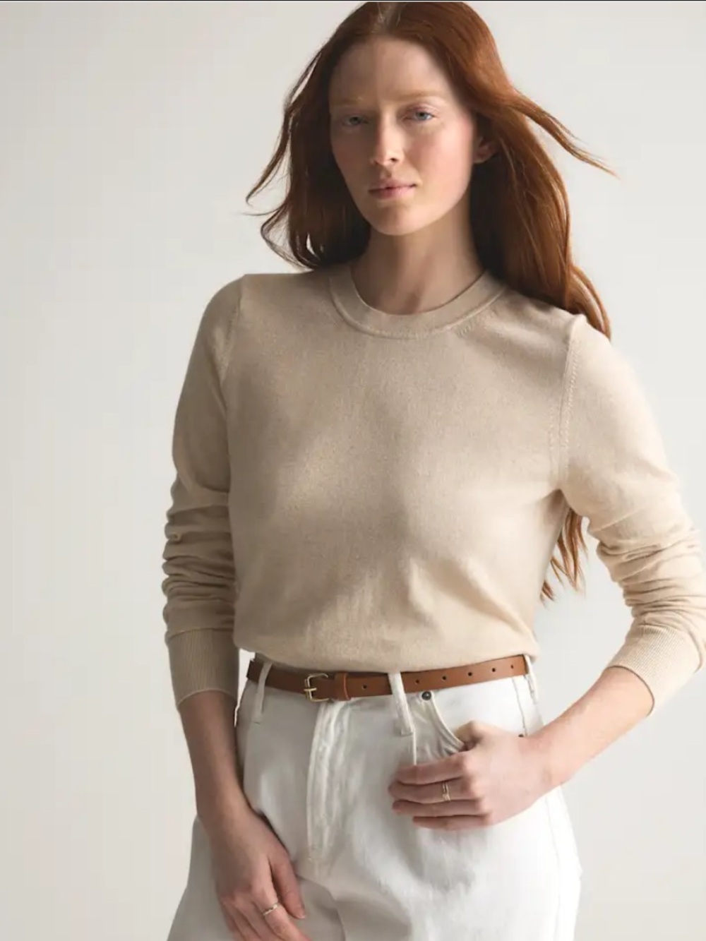 NWT Quince Lightweight Cotton Cashmere Crew Sweater - Heather Oatmeal